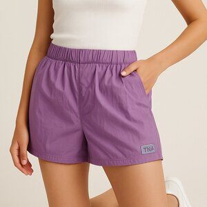 Aritzia TNA Nylon Shorts Women’s Size Small Purple High Rise Pull On Pockets